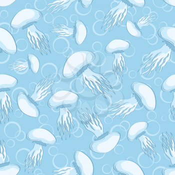 Seamless pattern, marine jellyfish on blue background. Vector