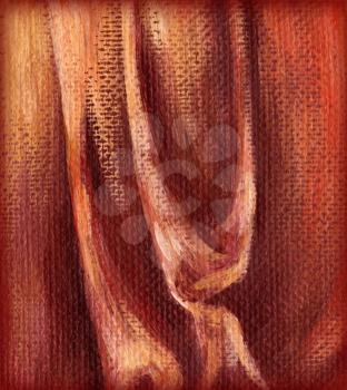 Picture, background of red cloth. Hand draw painting, oil paints on a canvas