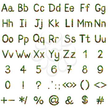 Set of English letters, numbers and mathematical signs with oil painting pattern