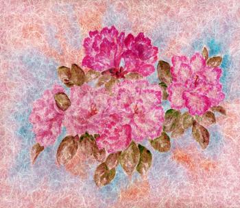 Flowers and leaves azalea, drawing a water colour on a wool