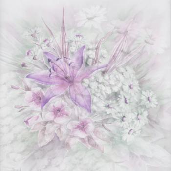 Flowers and leaves, picture, drawing a water colour on a paper