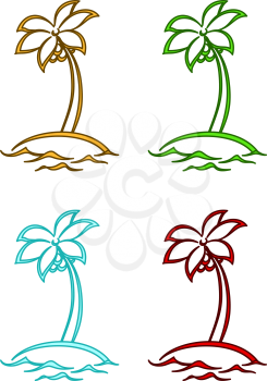 Set Tropical Sea Islands with Palm Tree With Leaves and Coconuts Isolated on White Background. Vector