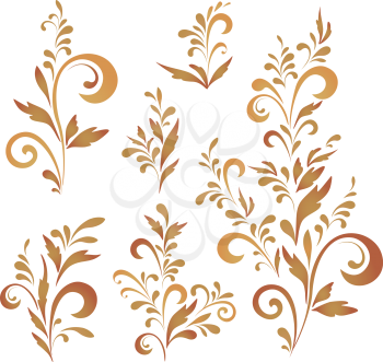 Set abstract floral patterns, red and brown silhouettes on white background. Vector