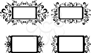 Set Abstract Backgrounds, Banners, Plates with Floral Pattern, Black Silhouette on White Background. Vector