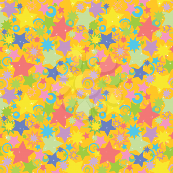 Abstract seamless background: colorful stars and circles. Vector