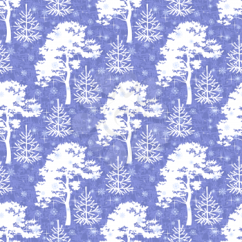 Seamless Christmas background, winter forest with trees silhouettes and snow. Vector