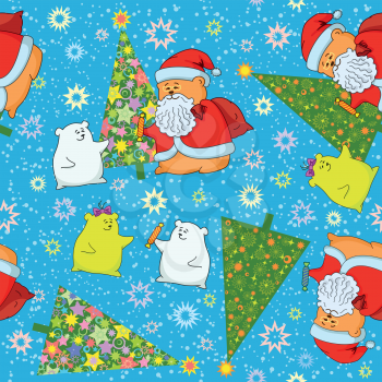 Christmas cartoon seamless background for holiday design with toys characters. Vector eps10, contains transparencies