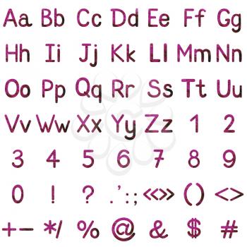 Set of English letters, numbers and mathematical signs with oil painting pattern