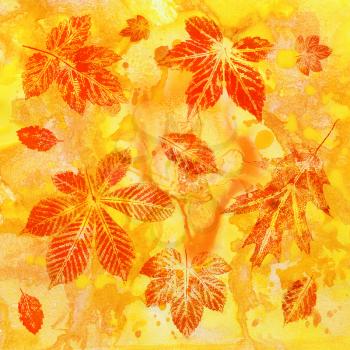 Abstract background, watercolor: leaves, hand painted on a paper