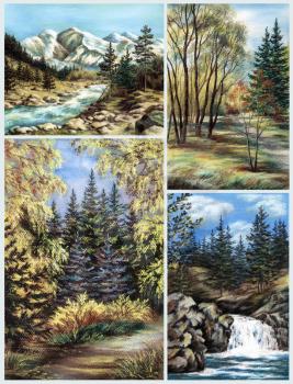 Picture, landscapes, Russia, Altay. Drawing a pastel on a cardboard, set