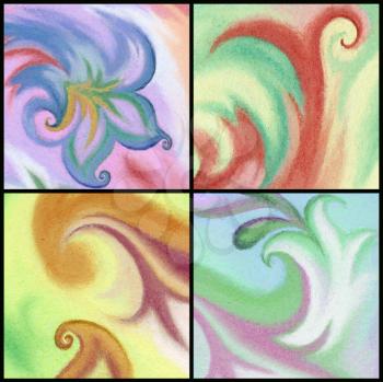 Set abstract artistic backgrounds. Picture, pastel, hand-draw painting on paper