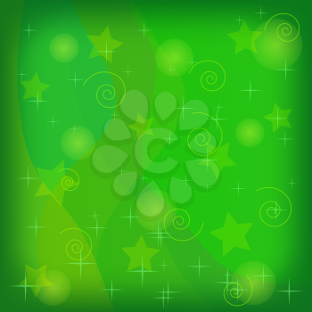 Abstract Green and Yellow Background, Symbolical Stars and Curves. Vector Eps10, Contains Transparencies
