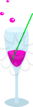 Transparent glass bocal with a straw and a lilac sparkling drink. Vector