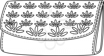 Stylish wallet for money with a floral pattern, black contour on white background. Vector