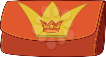Red and yellow stylish leather wallet for money with crown emblem. Vector