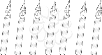 Set smilies pencils symbolize various human emotions, contours. Vector