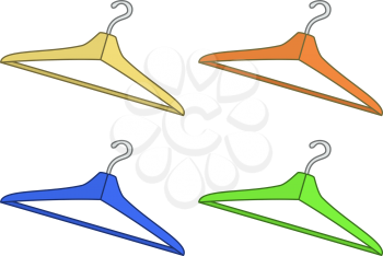 Set multi-coloured hangers for clothes, isolated on white background. Vector