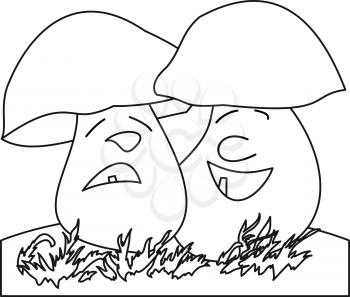 Cartoon, mushrooms: a cheerful and sad, one-colour. Vector