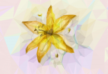 Floral Low Poly Pattern with Yellow Lily. Vector