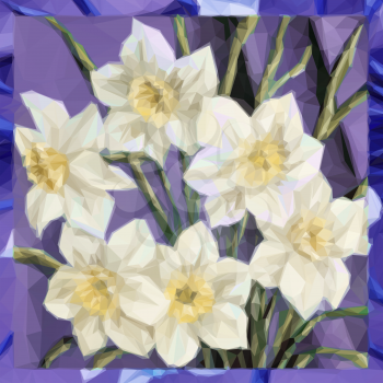 Flowers Bouquet, Polygonal Low Poly Colorful Pattern. Vector