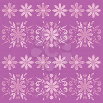 Seamless floral background, symbolical silhouette flowers on lilac. Vector