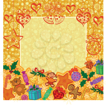 Holiday Christmas background with cartoon characters and elements. Eps10, contains transparencies. Vector