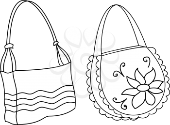 Female handbags with a pattern from flowers and lines, contours. Vector
