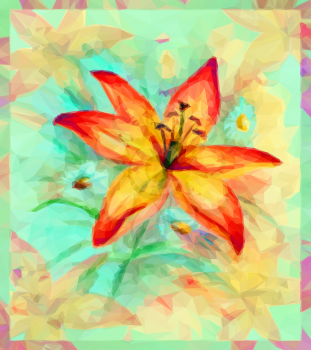 Floral Low Poly Pattern, Bouquet with Lily Flower. Vector