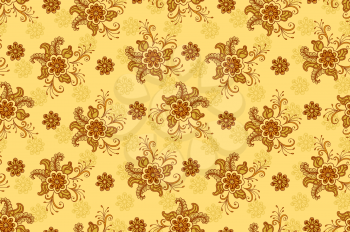 Floral Pattern, Seamless Background, Tile Ornament, Symbolic Flowers and Leafs. Vector