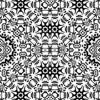 Seamless Floral Pattern, Black Contours Isolated on White Background. Vector