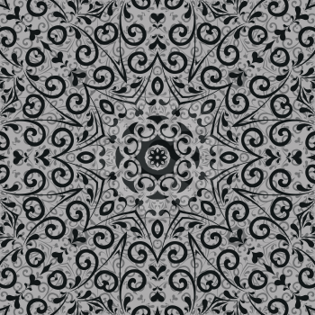 Seamless abstract pattern, black contours on grey background. Vector