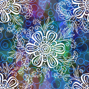 Seamless Background with Tile Contours Floral Pattern, Symbolic Flowers and Leafs and Abstract Ornament. Eps10, Contains Transparencies. Vector