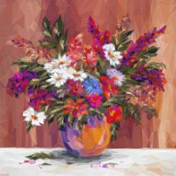 Summer Flowers Bouquet in a Vase, Low Poly. Vector