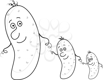 Family of cucumbers, vector, the parent and two children, contour