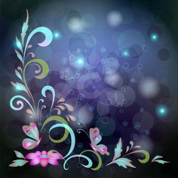 Abstract background with butterflies, flowers and circles