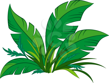 Nature Symbol, Cartoon Tropical Plant with Green Leaves, Isolated on White Background. Vector