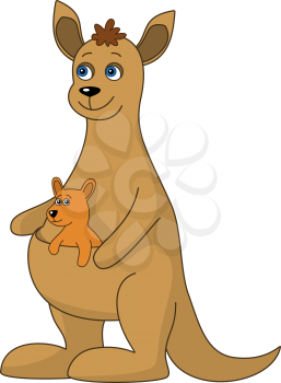 Animals: mother - kangaroo with a little cub in pouch. Vector