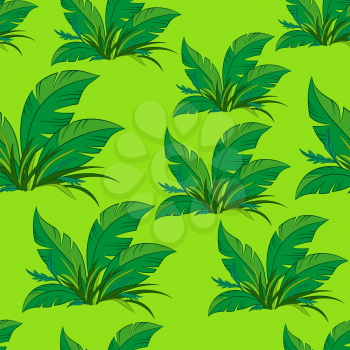 Seamless Floral Pattern, Green Exotic Plants on Green Tile Background. Vector