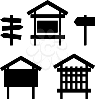 Set of different billboards and signs, black silhouette pictograms. Vector