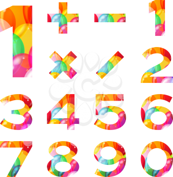 Signs of numbers and mathematical signs decorated with colorful balloons. Eps10, contains transparencies. Vector