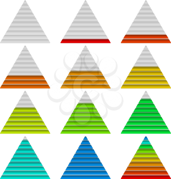Set of triangle glass colorful loading progress bars at different stages, elements for web design. Eps10, contains transparencies. Vector
