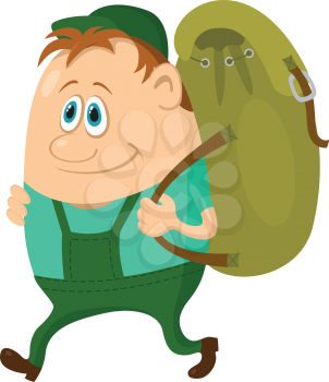 Tourist, cartoon character, hiker with a backpack going on vacation. Vector