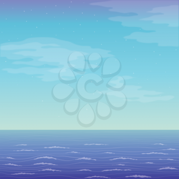 Seascape landscape, blue sky with stars and sea. Eps10, contains transparencies. Vector