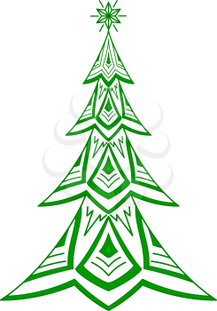 Christmas holiday fir tree, monochrome green pictogram. Vector