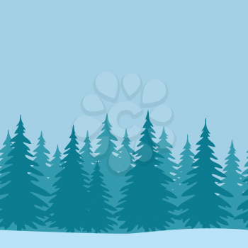 Christmas Horizontal Seamless Background, Landscape with Fir Trees, Winter Holiday Illustration. Vector