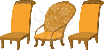 Set of decorated armchairs of various forms, with different patterns, isolated on white background. Vector