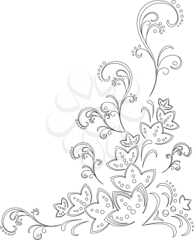 Abstract background with a symbolical flower pattern, monochrome graphic contours. Vector