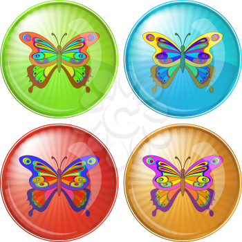 Icon, vector eps10 button, butterfly with opened multi-coloured wings