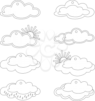 Set of labels - price tags with clouds and the sun, weather symbols, contours