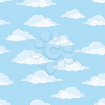 Cloudscape seamless background, white clouds on blue sky. Vector